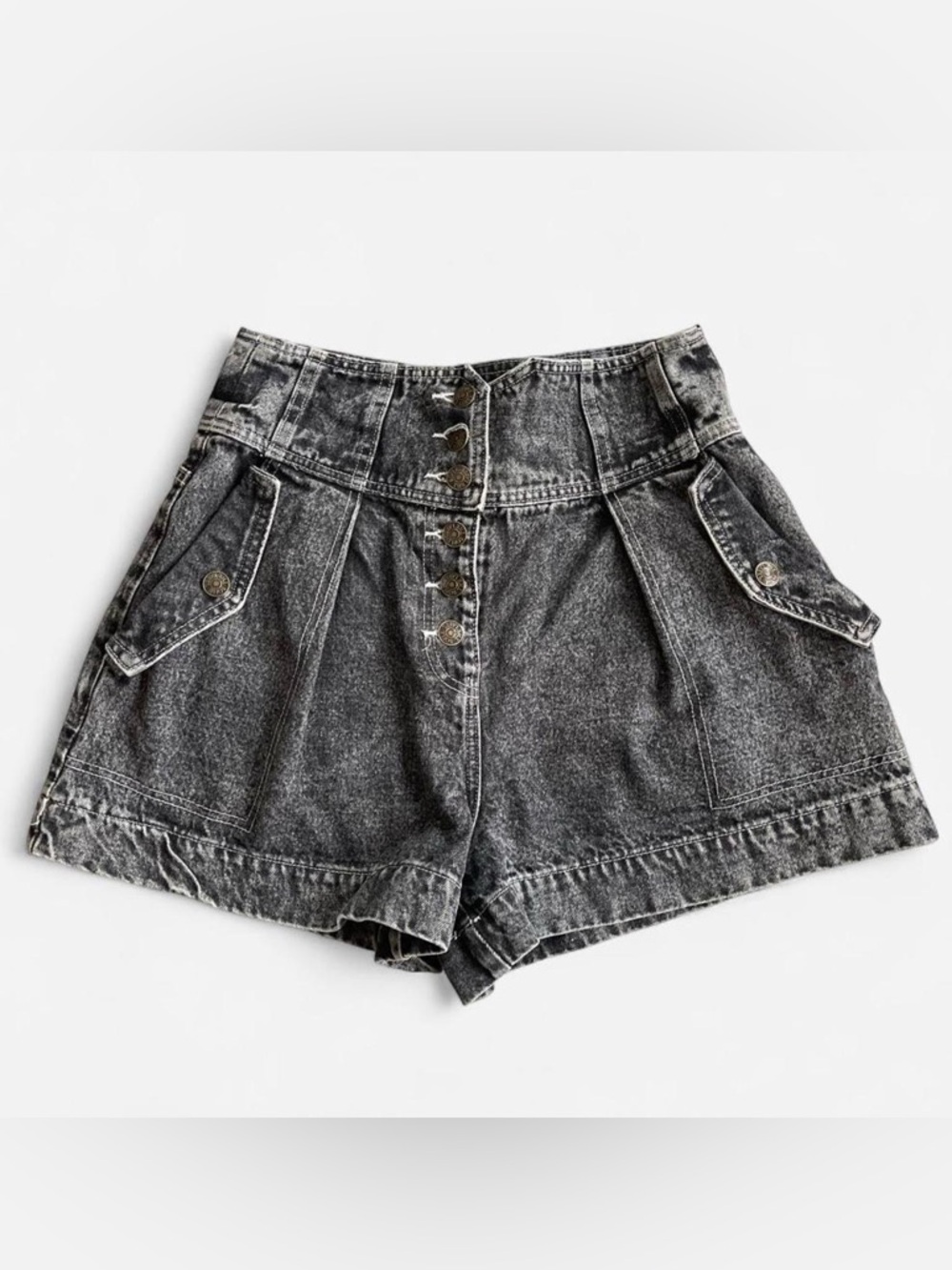 Sofie the Label Black Acid Wash High Waisted Josette Denim Shorts Button Fly S